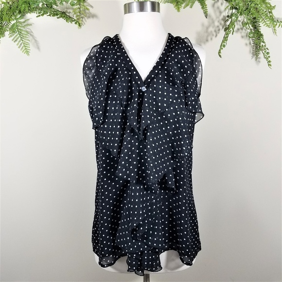 Vince Camuto Tops - Vince Camuto black ruffle polka dot top